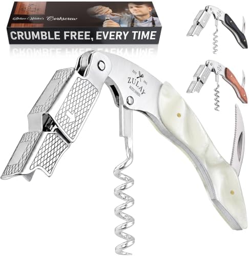 Zulay Kitchen Corkscrew Wine Opener - Premium 420 Stainless Steel & Resin Wine Bottle Opener - Double Hinged Opener with Foil Cutter & Cap Remover - Resin