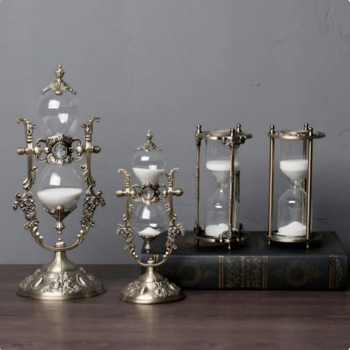 Vintage Embossed Hourglass Sand Timer Decor,360° Rotating 15 Min