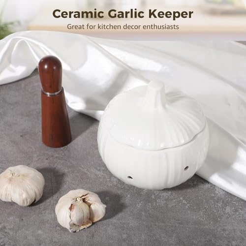 Ceramic Garlic Keeper for Counter with Lid Ventilation Holes