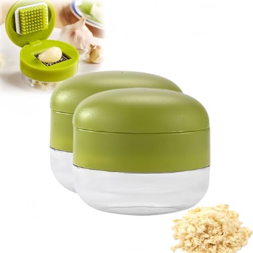 Manual Garlic Twister and Ginger Mincer Tool, Garlic Press and Chopper with Container Manual Garlic Cutter for Garlic, Onion, Ginger, Herbs, Nuts Kitchen Gadget (2 Psc)