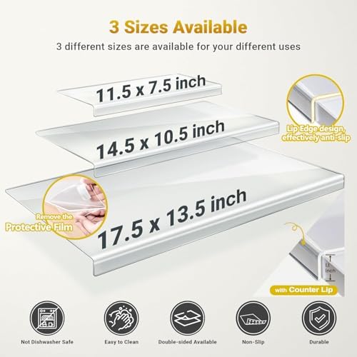 3PCS Acrylic Cutting Board Set with Counter Lip, Small, Large and XL, Clear Cutting Board for Countertop, Non-Slip, Counter Protectors for Kitchen, Use for Vegetable, Meat, Cheese, Fruit, Bread