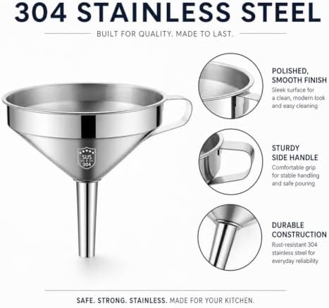 304 Stainless Steel Funnel with Filter Mesh，201-4.13In