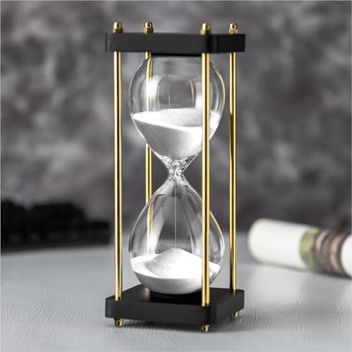 Hourglass Timer 60 Minute, Golden Wooden Sand Timer, White