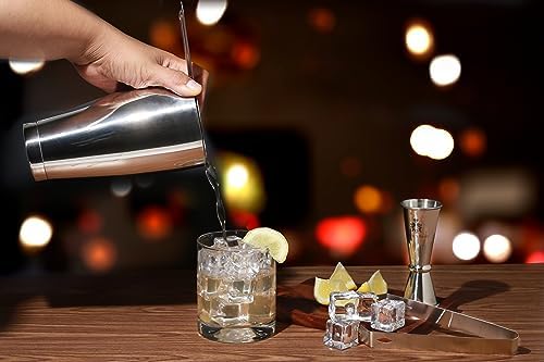 Hawke & Hanley Premium Boston Cocktail Shaker Set Bartender Kit - 12 Piece Mixology Bar Set with Weighted Boston Shaker, Bar Tools and a Black Bamboo Stand | Housewarming Gift Ideas