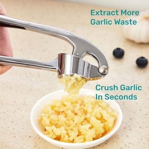 Professional Garlic Mincer Tool - Easy-Squeeze, Easy-Clean with Soft, Ergonomic Handle - Silicone Garlic Peeler & Brush