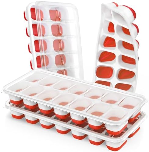 Ice Trays for Freezer, 56 pcs Easy-Release Silicone Ice Cube Trays for freezer with Spill-Resistant Removable Lid, BPA Free, 4 Pack Stackable & Durable Ice Cube Tray Mold for Freezer, Cocktail, Coffee