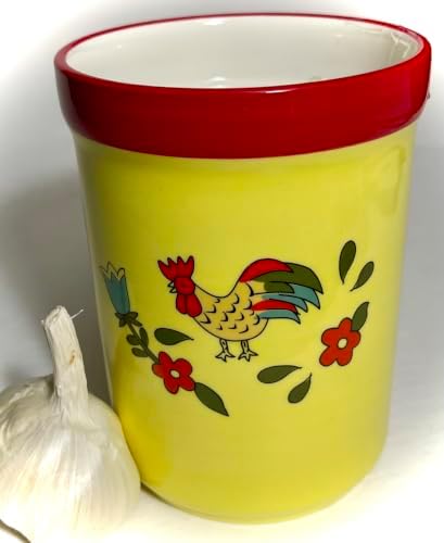 BonCera, Premium Ceramic Garlic Keeper Jar with Lid - Yellow Rooster