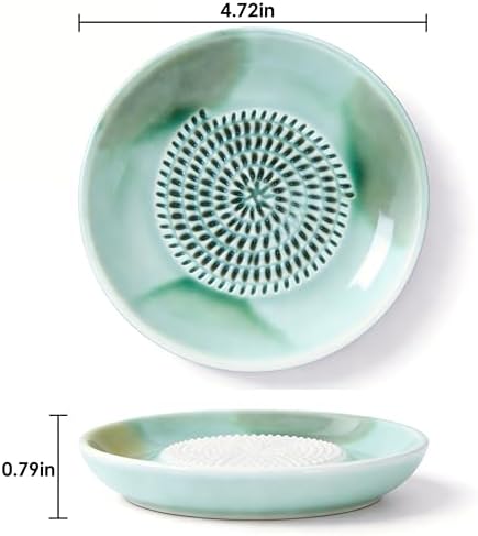 BIINONE All-in-One Ceramic Garlic Grater Plate 4-Piece Set - For Garlic, Ginger, Chocolate and Frozen Fruit-Comes with Peeler Brush and Stand