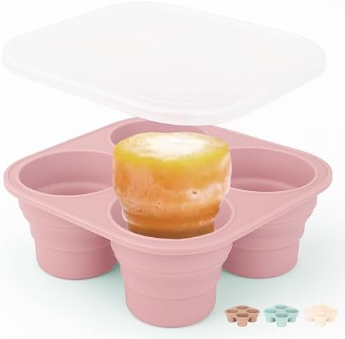Silicone Freezer Tray with Lid - Stackable 2 oz Large Ice Cube Molds for Homemade Purees, Egg Bites, Broth Food Storage - Dishwasher Safe - Pink