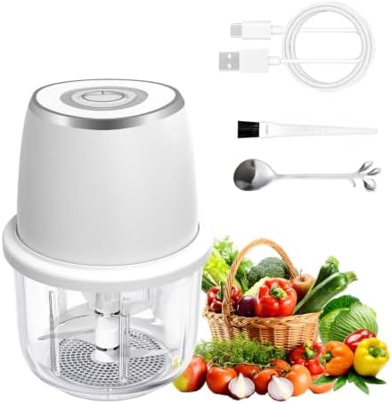 Electric Garlic Chopper With Glass Bowl Cordless Mini Food Processor（White）