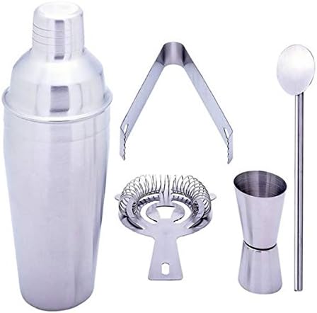 Gifts Infinity® 5 Piece Stainless Steel Bar Set - 18.5 oz Martini & Cocktail Shaker, Stirrer, Strainer, Double Jigger, and Ice Tongs. (5)