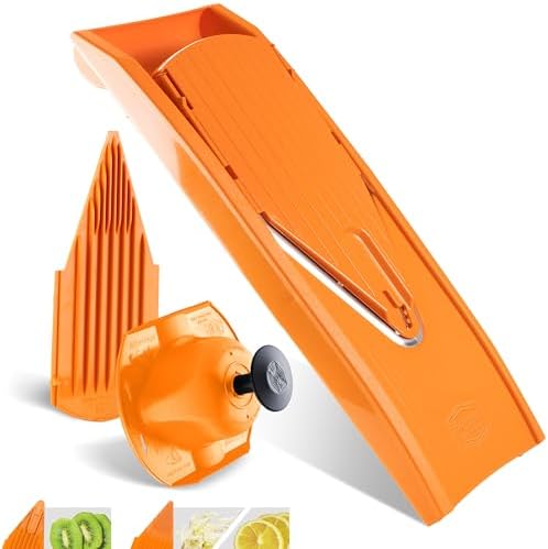 Borner Mandoline Food Slicer V1 (Basic Set) by Reston Lloyd • V-Slicer with Food Holder • Made in Germany • Fruit & Vegetable Chopper • Multiple Settings • Color: Orange