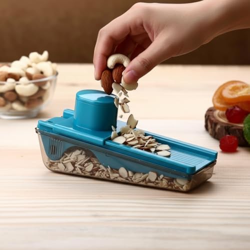 Plastic Dry Fruit & Vegetable Slicer with Storage Box | Sharp Stainless Steel Blade | Manual Cutter for Almonds, Cashews, Carrots, Cucumbers & More | Easy-to-Use Kitchen Tool (Multicolor)