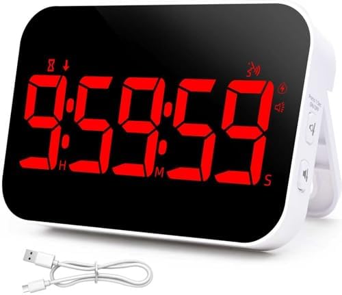 Kitchen Timer for Cooking, Rechargeable Digital Magnetic Timer with Large LED Display, Loud Alarm, Sound Countdown, 4 Volume Levels and 3 Brightness for Classroom, Study (red)