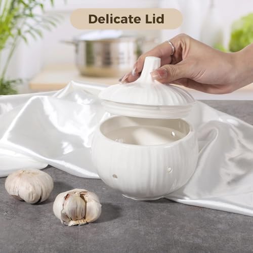 Ceramic Garlic Keeper for Counter with Lid Ventilation Holes