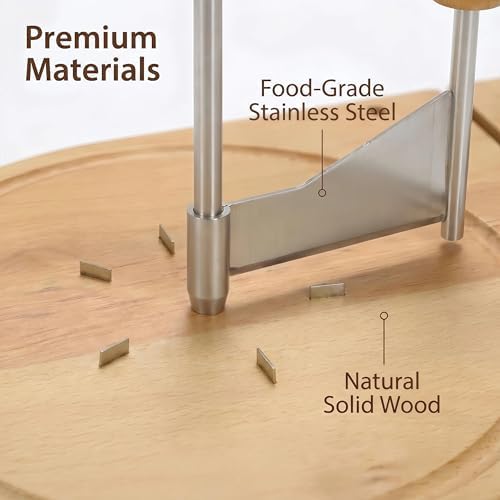2-in-1 Cheese Slicer, Cheese Board with Curler and Wire Slicer, Thick Beech Wood Cheese Serving Board Set with Stainless Steel Blade, Countertop Girolle Cheese Shaver for Entertaining, 11.6 Inch