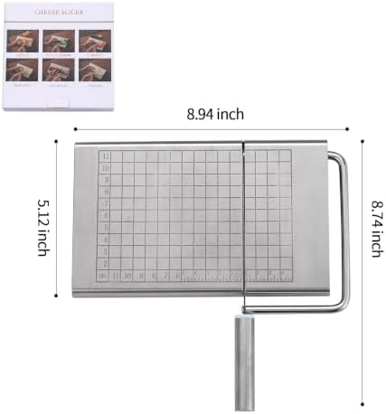 Cheese Slicer, Multipurpose Stainless Steel Cheese Cutter, Professional Upgrade with Sharp Blade & Engraved Measuring Scale Board for Block Cheese, Butter, Ham, Sausages Baking Gadget