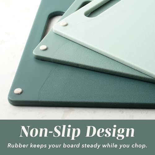 COOK WITH COLOR Non-Slip Cutting Board Set – Kitchen Essentials with Easy Grip Handle for Meat, Veggies, and Fruits, 3 Cutting Boards, Mint