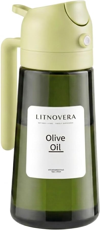 2-in-1 Oil Sprayer Dispenser, 16oz UV-Blocking Glass, Non-Slip | Extra Stability, Easy Refill, Refined Aesthetic