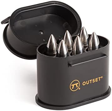 Outset Stainless Steel Whiskey Stone Set, 6 Ammo Shaped with Case