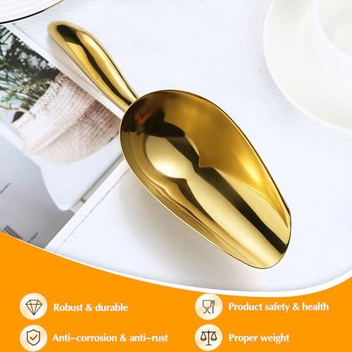 Gold Foodservice Stainless Steel Bar Ice Flour Utility Scoop, 6-Ounce Round Bottom Small ice scoop For Multi-Purpose Use, Contoured Handle