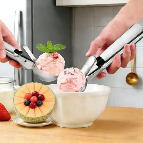 Ice Cream Scoop,Portable Stainless Steel Ice Cream Scoop with Trigger and Comfortable Handle,Dishwasher Safe,DIY Ice Cream,Gelato,Sorbet,Cake Batter (Rainbow)
