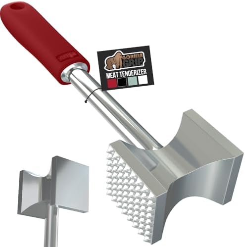GORILLA GRIP Patented BPA-Free Dual-Sided Meat Tenderizer Mallet, Red