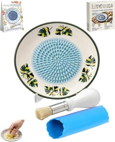 Ceramic Garlic Grater Plate Bowl for Food, Handheld Ginger Peeler Spanish Tomato Grater Dish Gradient Ginger Pottery Crusher Herb Stripper Porcelain Mincing Plate Grinder Kitchen Tool(#2)