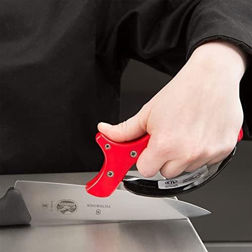 Hand-Held Kitchen Knife Sharpener for Chef Knives (1 Pack) – Professional Grade Tool with Reversible Carbide Blades, Stainless Steel & Safety Finger Guard - Knife Sharpening Use by Chef Master 90015