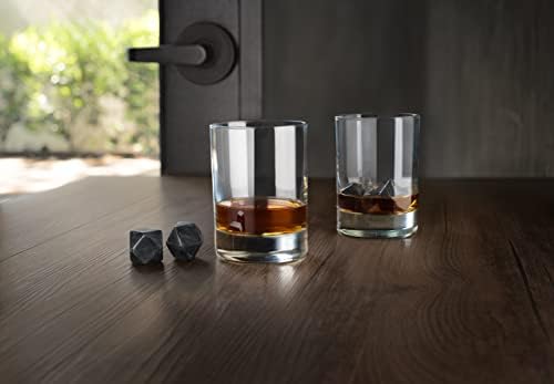 Viski Glacier Rocks Hexagonal Basalt Stones, Bourbon Stones, Whiskey Stones Set of 4, Chilling Stones for Drinks, Whiskey Accessories
