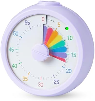 Visual Timer for Kids 60 Minute Countdown Timer Rainbow Disk Desk Timer Clock for Classroom Study Office Kitchen with Silent Operation (Purple)