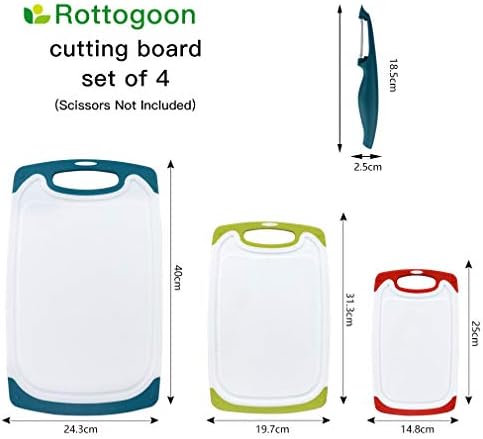Cutting Boards for Kitchen, Plastic Chopping Board Set of 4 with Non-Slip Feet and Deep Drip Juice Groove, Easy Grip Handle, Dishwasher Safe