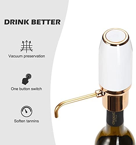 Automatic Wine Aerator Pourer Spout, Wine Air Aerator Pourer, Red Wine Aerator, Electric Wine Decanter with Aerator USB Rechargeable, Gifts idea for Wine Lovers White & Gold
