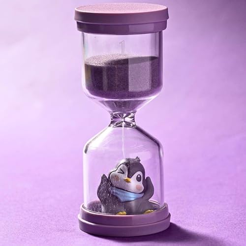 1 Minute Sand Timer,Hourglass Timer in Macaron Purple with Penguin Pattern