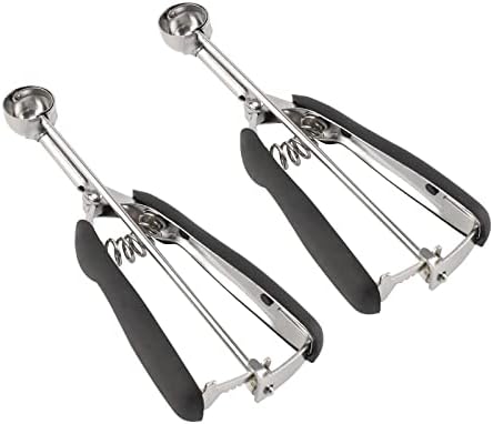 Small Cookie Scoop Set - 2 PCS Include 1 tsp / 2 tsp Cookie Dough Scoop, Cookies Scoops for Baking, Made of 18/8 Stainless Steel, Good Soft Grips, Quick Trigger Release