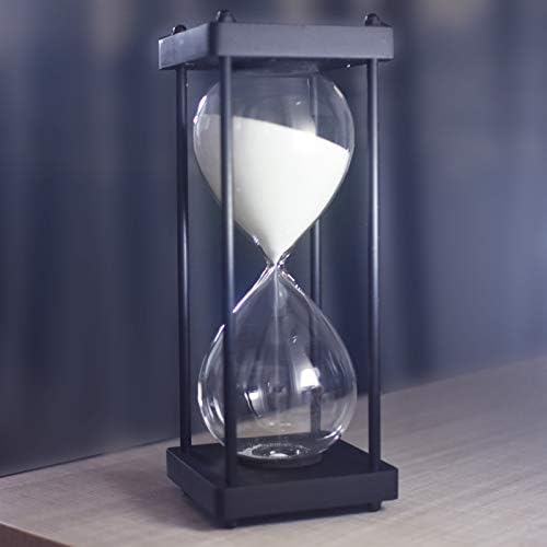 Hourglass Timer 60 Minute, Black Wooden Sand Timer, White