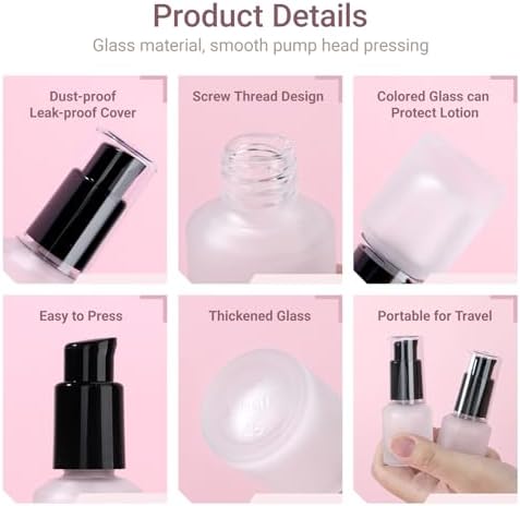 Segbeauty 0.5oz Empty Frosted Glass Travel Size Pump Bottle, 3pcs Matte Translucent Lotion Bottle Refillable, 15ml Travel Toiletry Bottles for Creams Liquids, Empty Cosmetic Skincare Container