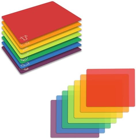 Fotouzy Colorful Flexible Plastic Cutting Board Combination, Set of 14, 7 Rainbow Colors and 7 Translucent Colors