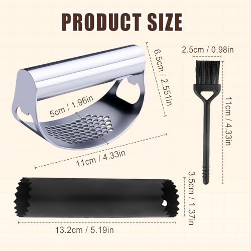 Stainless Steel Garlic Press Rocker, 2026 New Heavy Duty Ergonomic Garlic Crusher Tool with Peeler and Brush for Smash Garlic Built-in Bottle Opener Kitchen Gadget (1set)