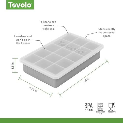 Tovolo Perfect Cube Ice Tray with Lid for Cocktails, Oyster Gray