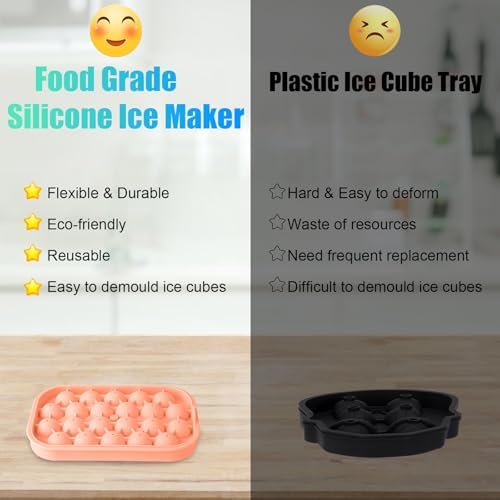 Ice Cube Tray for Freezer, 2 Pack Silicone Ice Balls Maker with Lid BPA Free Easy-Release Ice Cube Molds, DIY Homemade Round Ice Cubes for Whiskey, Cocktails, Coffee (Pink)