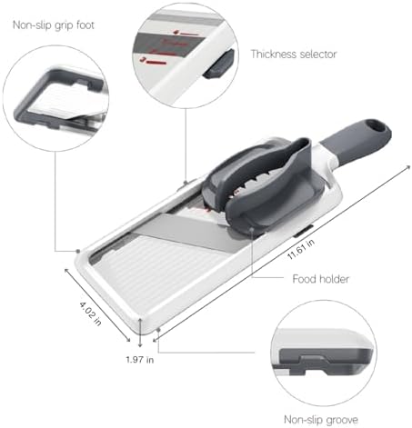 ZKIRON Mandoline Slicer Safety Set – Multi Handheld Mandoline Slicer with 2 Safety Hand Guards – Adjustable Blades, Secure Grip & Enhanced Protection for Fast Meal Prep (Gray)