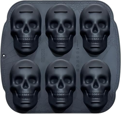 Skull Cake Pan Silicone Mold, Skull Ice, Pirate Baking Pan For Baking, For Halloween, Birthday Party, Ice Cube Tray (6 Cavity Large Mold) (6 Cavity Large Mold)