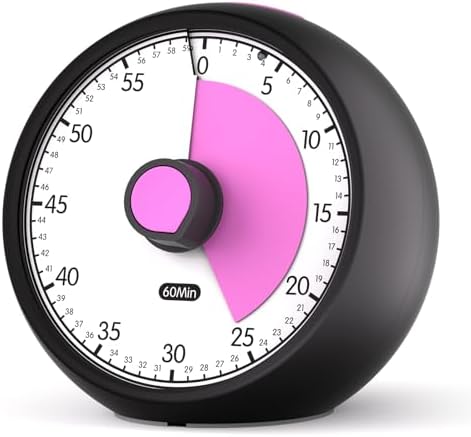 Visual Timer for Kids 60-Minute Countdown Timer with Optional Alarm, Focus Tool for ADHD & Autism, Time Management for Homework, Chores, Office, Kitchen, Teaching & Study Routines (Black Pink)