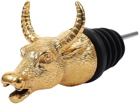 Alloy Animal Head Wine Pourer Spout with Bottle Stopper, Metallic Bull Head Design, Wine Aerator for Bar and Party Use