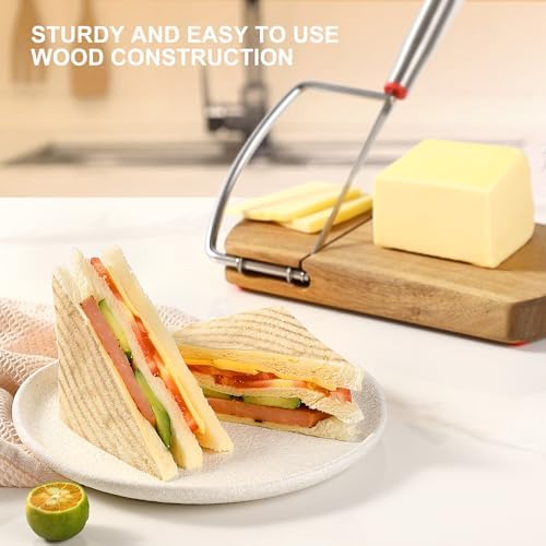 Wooden Cheese Slicer, Cheese Cutter Board with Stainless Steel Blade for Block Cheese, Vegetables, Butter, Sausages, Bread