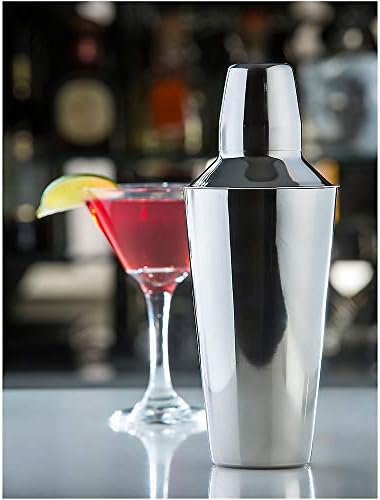 TableCraft 377 Cash & Carry Bar Shaker, 28 oz., 3 piece set includes: shaker, strainer, and 3-1/4 oz. cap, dishwasher safe, stainless steel (individually boxed)