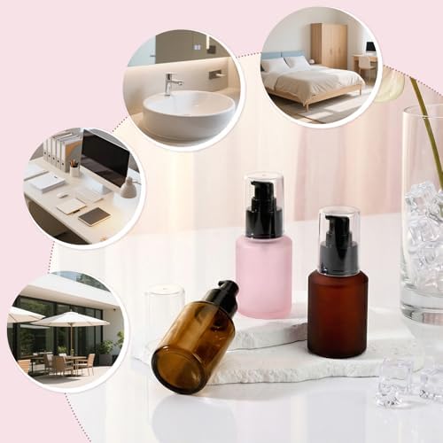 Segbeauty 2oz Frosted Glass Travel Pump Bottles for Toiletries, 3pcs Refillable Cosmetic Pump Dispensers Empty, 60ml Travel Cream Oil Foundation Bottles, Liquids Serum Containers in Mixed Color
