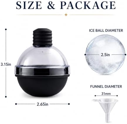 Large Silicone Round Ice Molds for Whiskey, Set of 4, Make 2.5in Ice Balls
