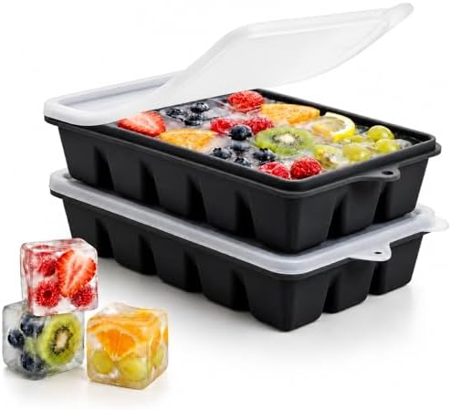 Silicone Ice Cube Trays with Lid, 2 Pack Ice Cube Molds